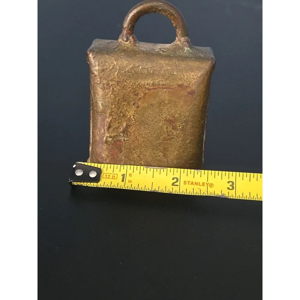 Vintage Brass Cow Bell, Rustic Handcrafted, Fold Over Rivets, 3